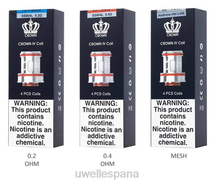 UWELL CROWN 4 bobinas de repuesto (paquete de 4) doble bobina 0.4ohm T60Z183 | UWELL SPAIN