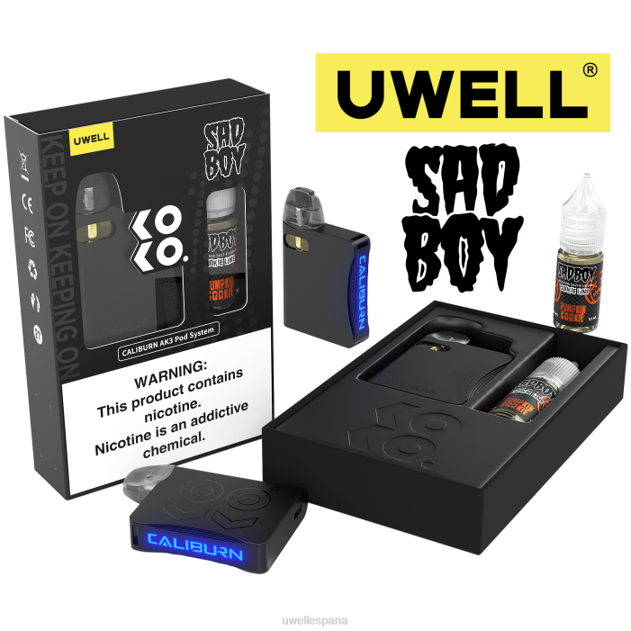 UWELL CALIBURN AK3 kit + vainas a3s 0.8ohm (x2) + daddy's vapor 10ml sales 50mg crl: negro/flv: galleta de calabaza 50 mg T60Z239 | UWELL SABOR
