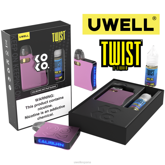 UWELL CALIBURN AK3 kit + vainas a3s 0.8ohm (x2) + daddy's vapor 10ml sales 50mg crl: rosa/flv: limonada de bayas T60Z246 | UWELL VAPE DISPOSABLE