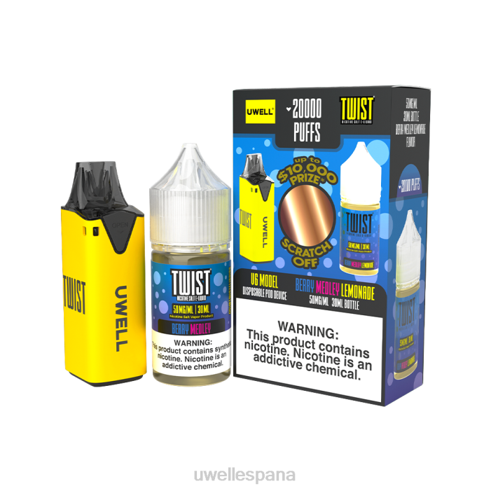 UWELL V6 dispositivo desechable + jugo daddy's vapor 30ml - paquete de colaboración clr: amarillo/flv: limonada mezcla de frutos rojos 50 mg T60Z216 | UWELL VAPE DISPOSABLE