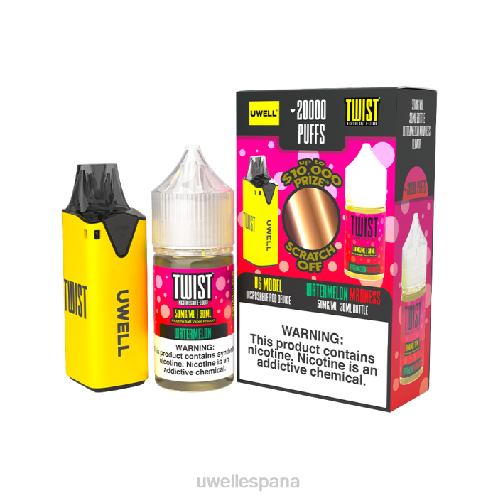 UWELL V6 dispositivo desechable + jugo daddy's vapor 30ml - paquete de colaboración clr: amarillo/flv: locura de sandía 50 mg T60Z220 | VAPORIZADOR UWELL