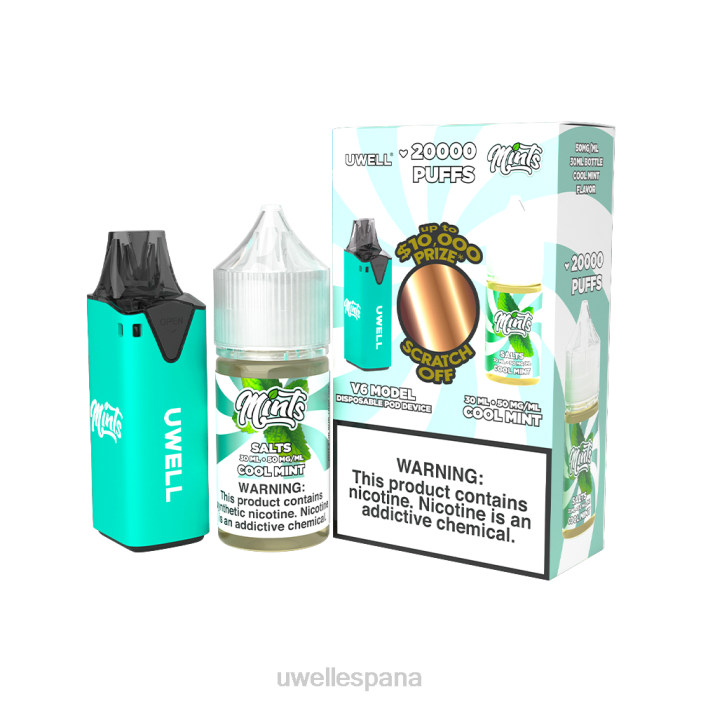 UWELL V6 dispositivo desechable + jugo daddy's vapor 30ml - paquete de colaboración clr: cian/flv: menta fresca 50 mg T60Z210 | VAPORIZADOR UWELL